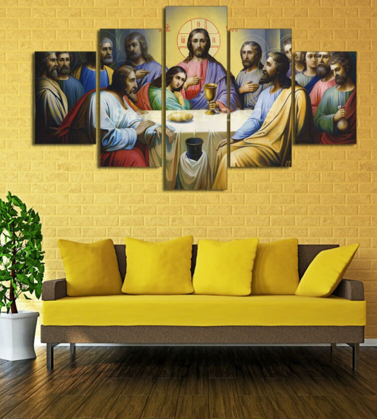 Composition Murale en 5 Toiles – Jésus-Christ (Abstraction contemporaine)