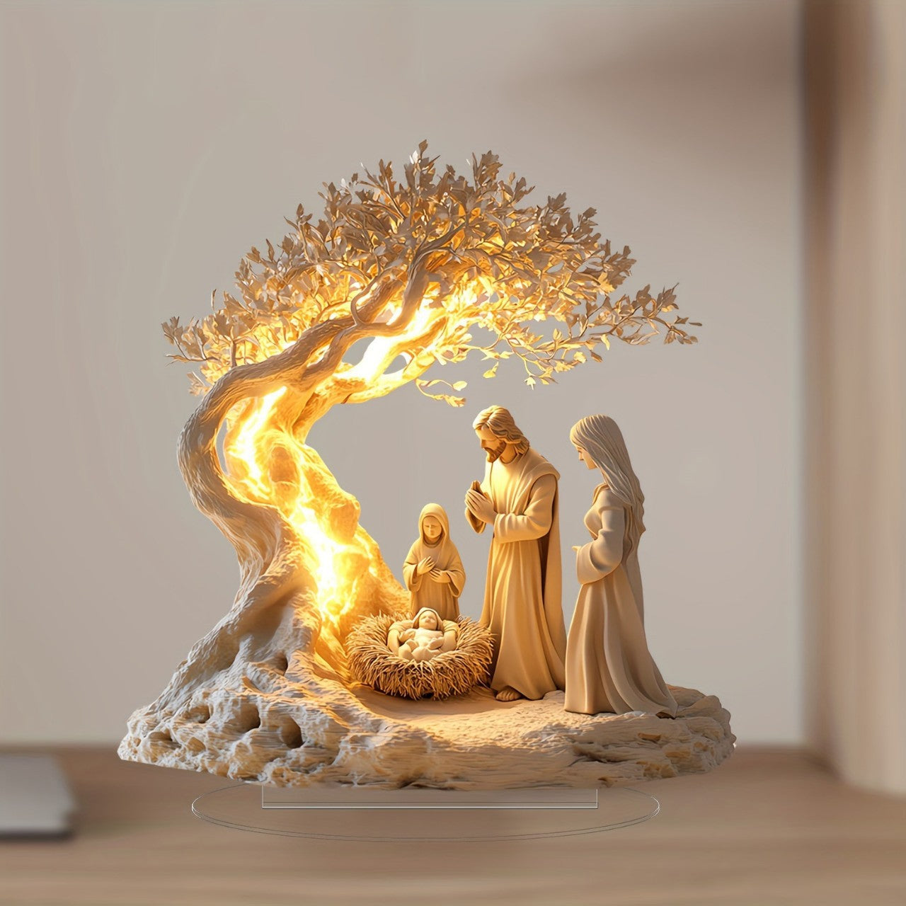 Ornement Décoratif en Acrylique – Jésus & Arbre de Vie