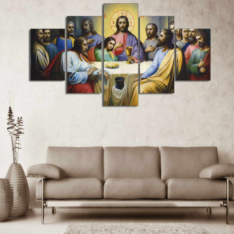 Composition Murale en 5 Toiles – Jésus-Christ (Abstraction contemporaine)