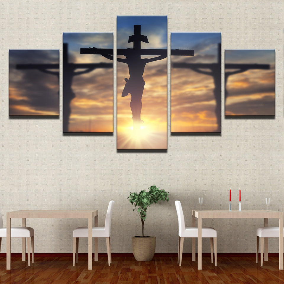 Composition Murale – 5 Tableaux Abstraits de Jésus-Christ