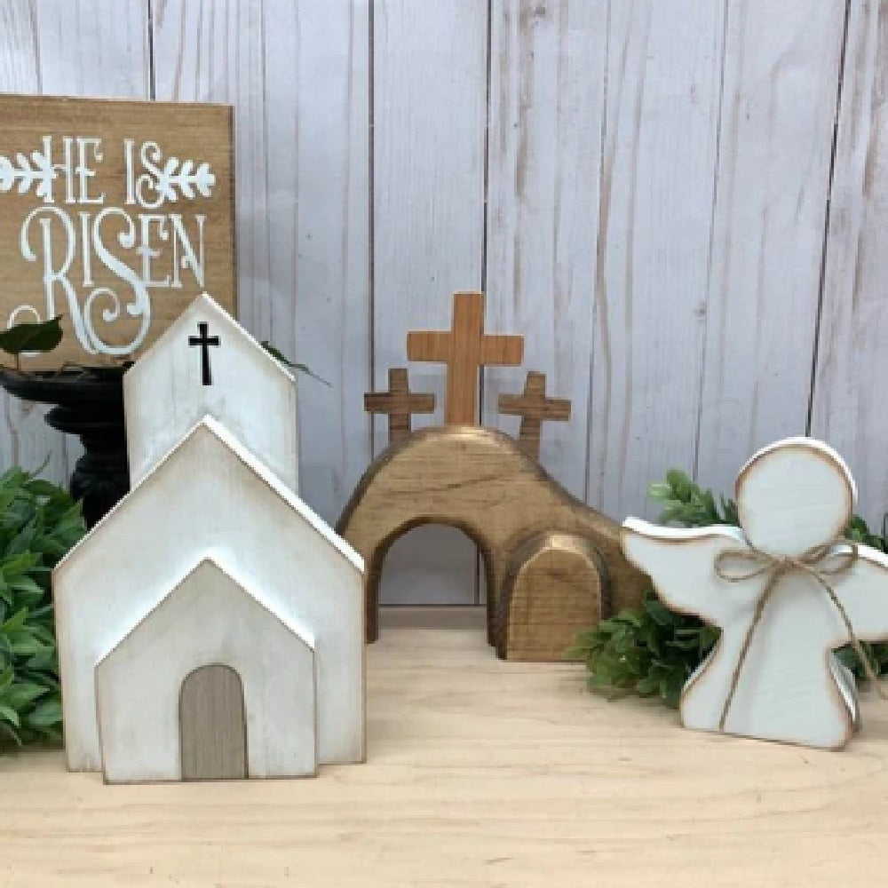 Ensemble en Bois – Plateau & Pendentifs Jésus-Christ (4 pièces)