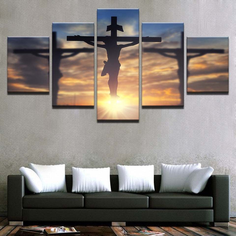 Composition Murale – 5 Tableaux Abstraits de Jésus-Christ