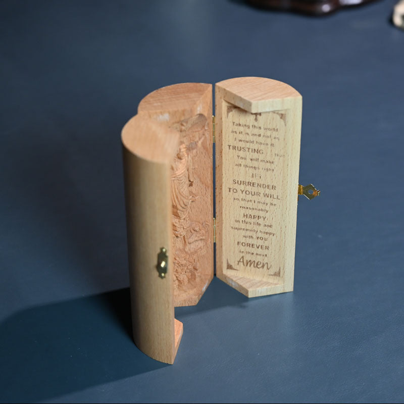 Boîte Décorative en Bois de Hêtre – Jésus-Christ (Ouverture Triple)