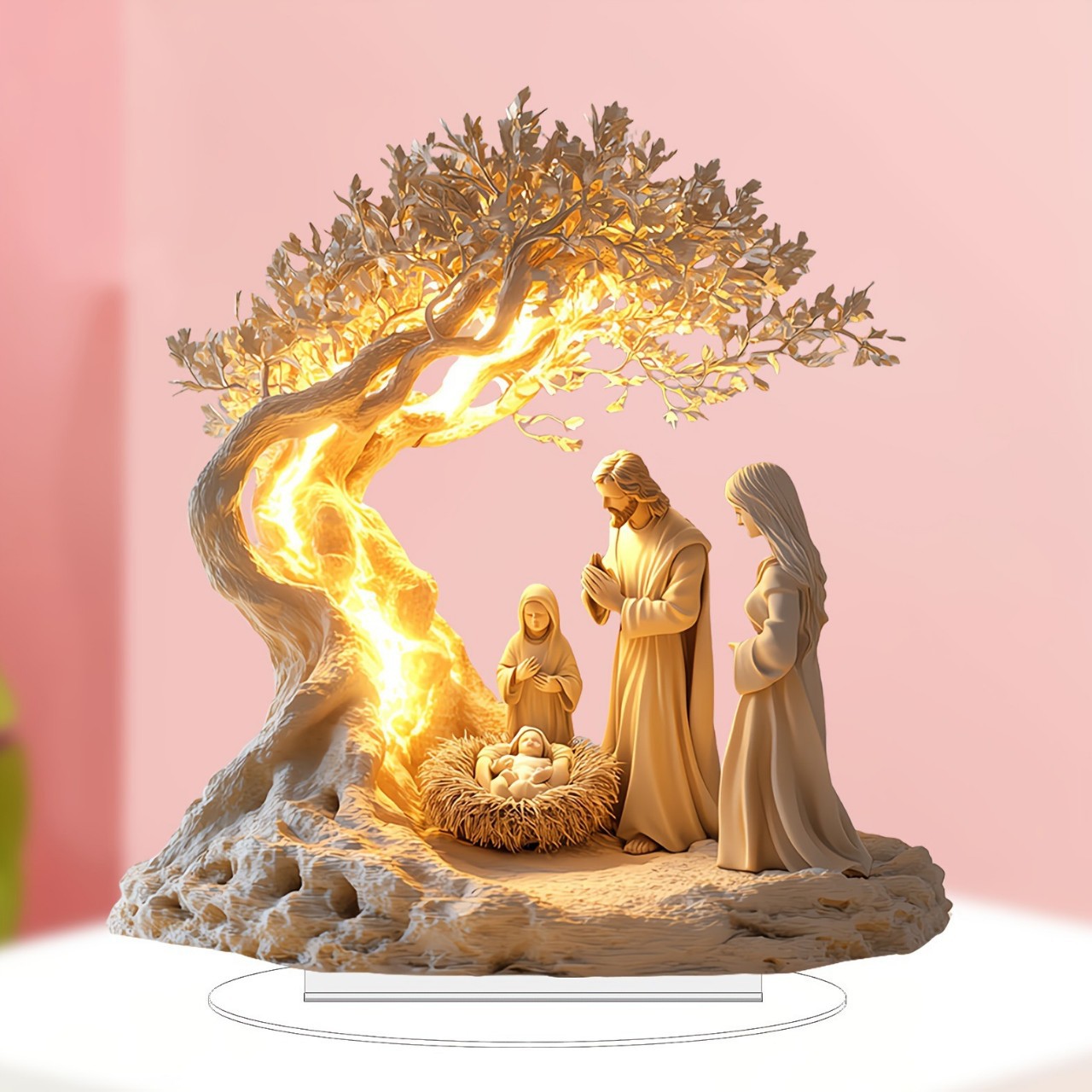 Ornement Décoratif en Acrylique – Jésus & Arbre de Vie